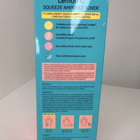 It's Skin - Lemon 'C Squeeze Ampoule Toner With Cotton Pads -500 ML - SEALED - Picture 3 of 3